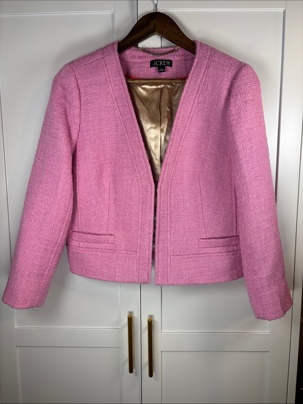 J.Crew Pink Tweed Collarless Jacket